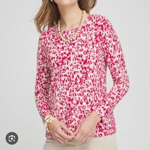 NWT Chico’s touch of cool leopard layering tee in pink blossom XL